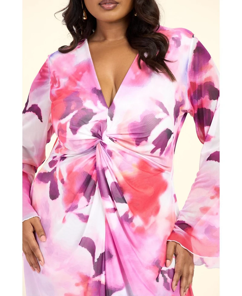 Fashion-szn Curve Women's Floral Twist Front Midi Dress