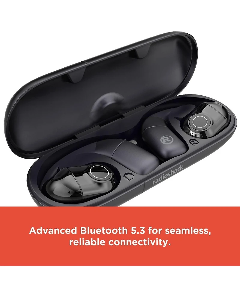 RadioShack Live Sound Bluetooth Earbuds, 8H Playtime, Enhanced Bass, Black 3304397