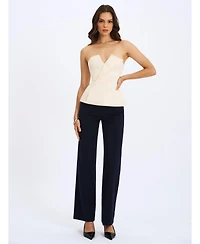 Miss Circle Women Yani Ivory Asymmetrical Lapel Sleeveless Peplum Top