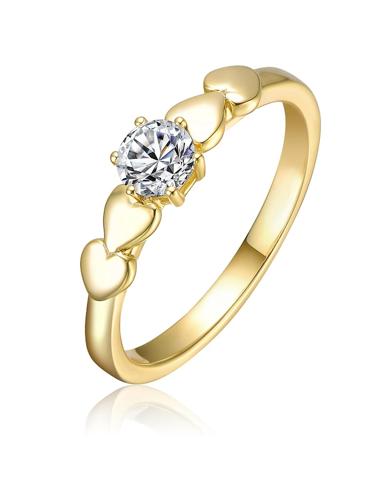 Rachel Glauber 14K Gold Plated with Clear Cubic Zirconia Heart Design Solitaire Ring