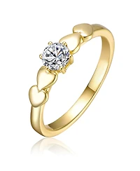 Rachel Glauber 14K Gold Plated with Clear Cubic Zirconia Heart Design Solitaire Ring