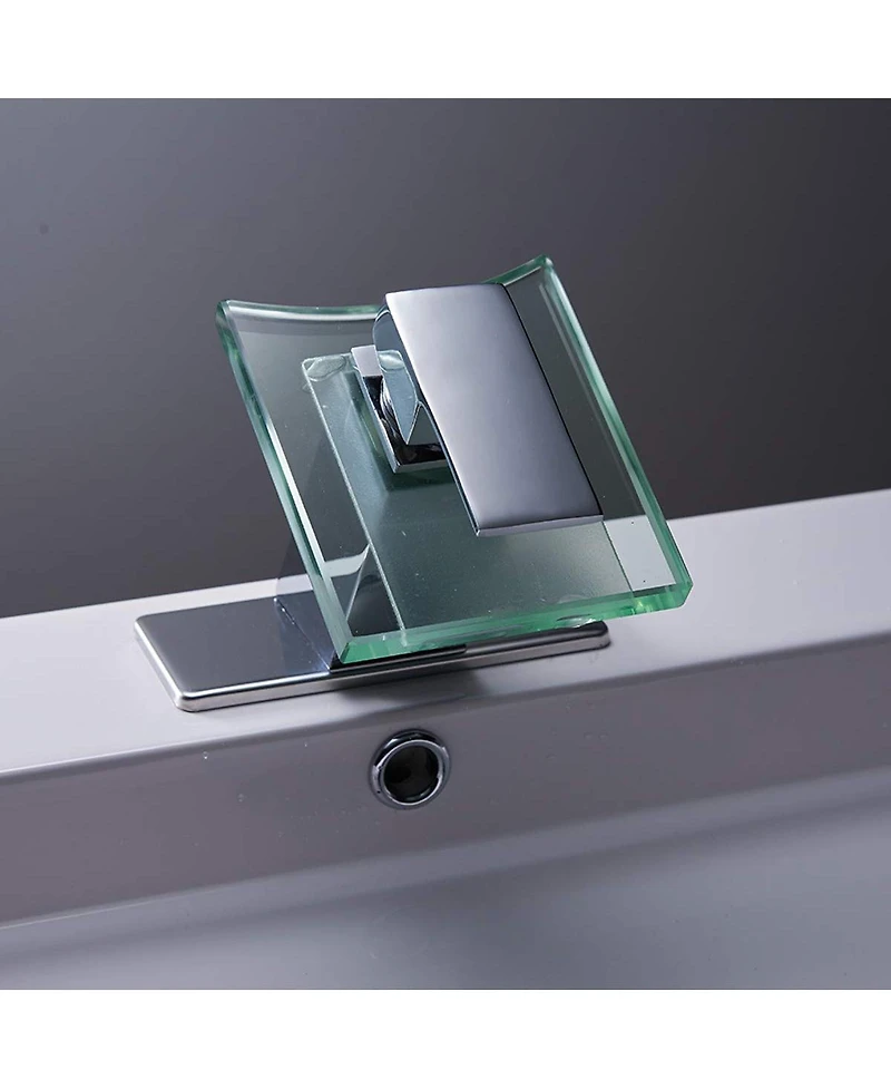 Greenspring Glass Spout Waterfall Single Hole Single Handle Bathroom Sink Faucet With Pop Up Drain With Overflow