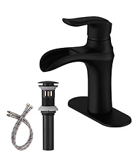 Greenspring Waterfall Single Handle Single Hole Low-Arc Modern Bathroom Faucet Bathroom Drip-Free Vanity Sink Faucet in Matte Black