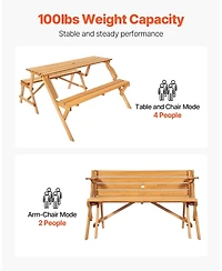 Slickblue 2-in-1 Transforming Wooden Picnic Table and Bench Set for Outdoor Use