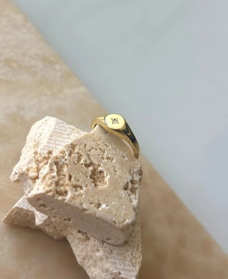 Adornia Gold Cubic Zirconia Starbust Signet Pinky Ring