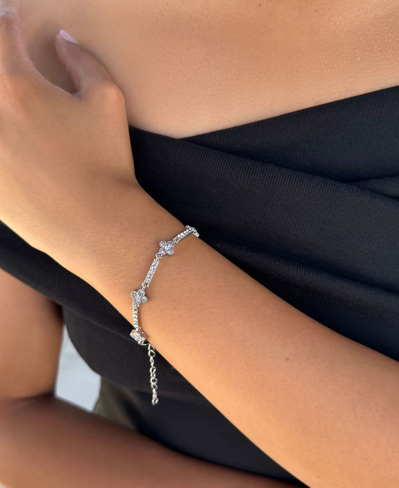 Adornia Silver Crystal Clover Tennis Bracelet
