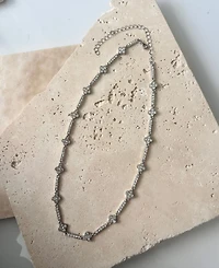 Adornia Silver Crystal Clover Tennis Necklace