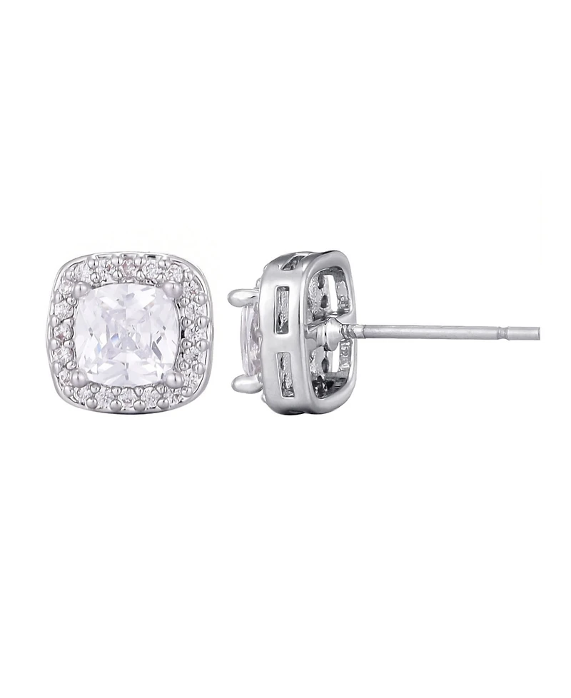 Adornia Silver Cubic Zirconia Cushion Halo Stud Earrings