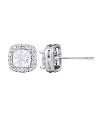 Adornia Silver Cubic Zirconia Cushion Halo Stud Earrings