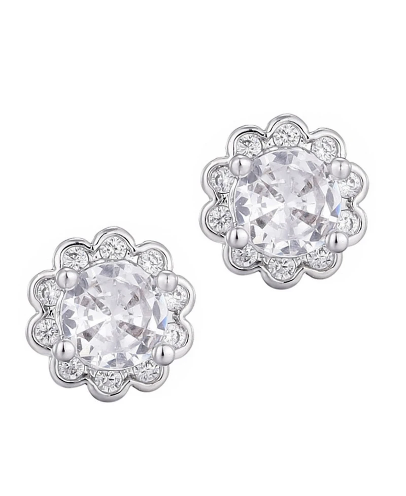 Adornia Silver Cubic Zirconia Floral Halo Stud Earrings