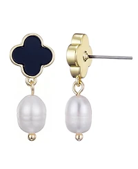 Adornia Gold Freshwater Pearl Black Clover Drop Earrings