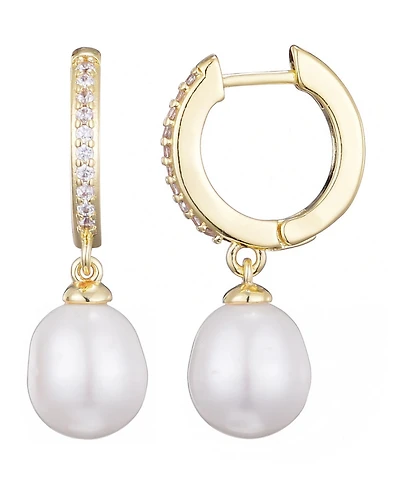 Adornia Gold Freshwater Pearl Cubic Zirconia Huggie Hoop Earrings