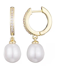 Adornia Gold Freshwater Pearl Cubic Zirconia Huggie Hoop Earrings