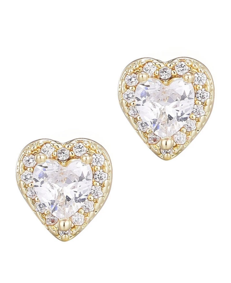 Adornia Gold Cubic Zirconia Heart Halo Stud Earrings