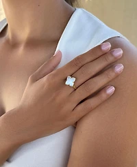 Adornia Gold White Mother of Pearl Flower Ring