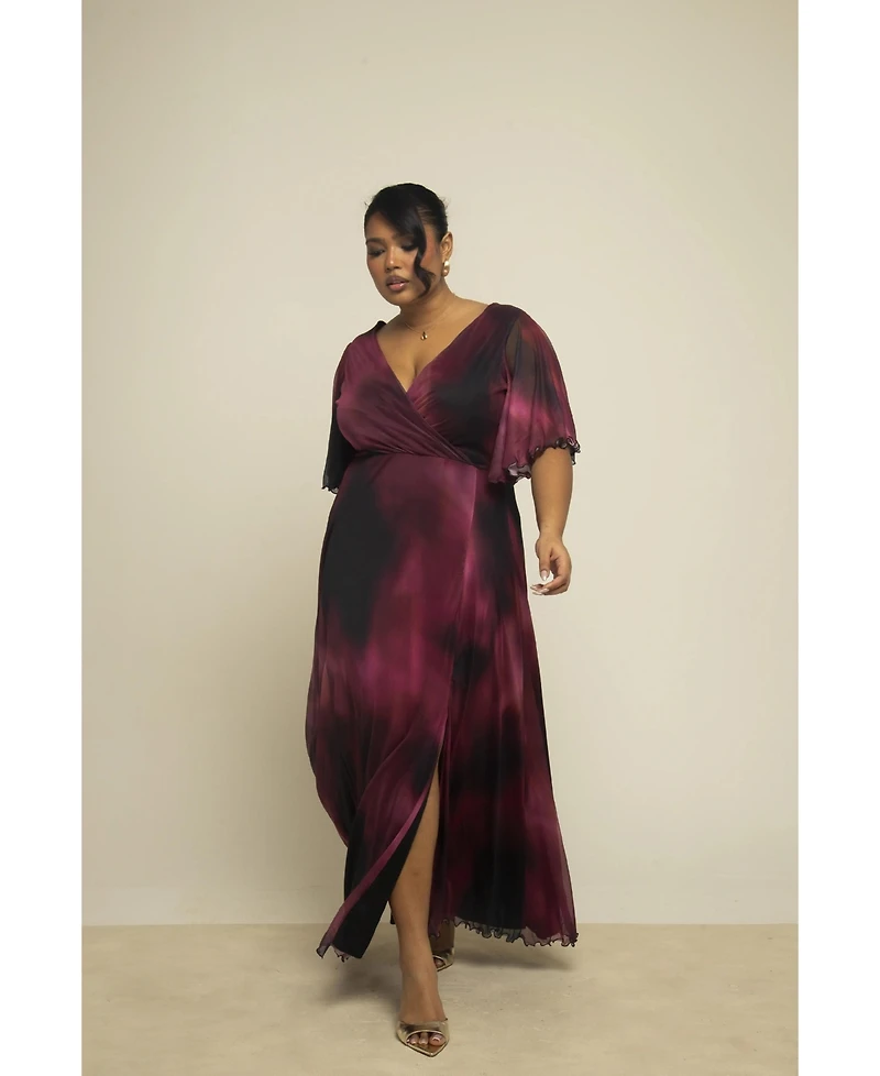 Fashion-szn Curve Women's Abstract Print Mesh Maxi Dress