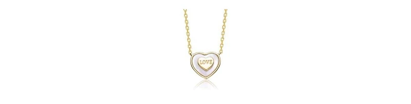 GiGiGirl 14K Gold Plated with White Mother Of Pearl or Purple Enamel & "Love" Inscription Heart Design Necklace
