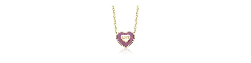 GiGiGirl 14K Gold Plated with White Mother Of Pearl or Purple Enamel & "Love" Inscription Heart Design Necklace