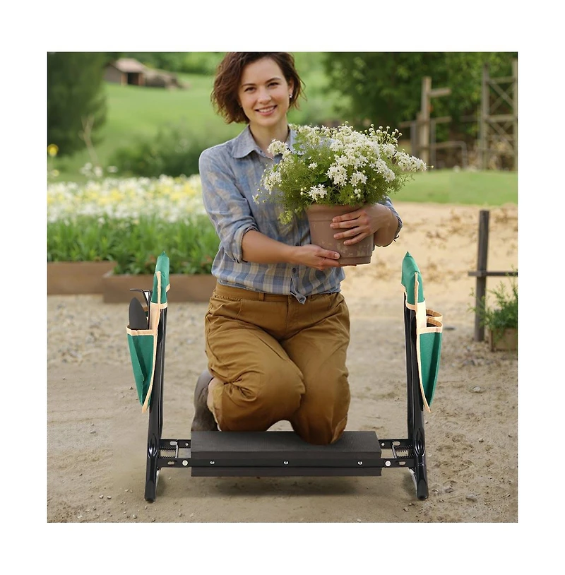 Slickblue Garden Kneeler and Seat Folding Stool with 8" Eva Pad for Comfortable Gardening