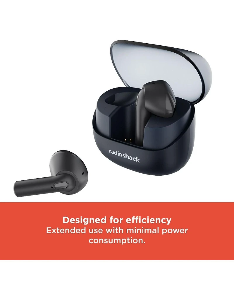 RadioShack Transparent Case navy blue Tws Earbuds, White, IPX5, Bluetooth 5.4, Noise Cancelling 3304411