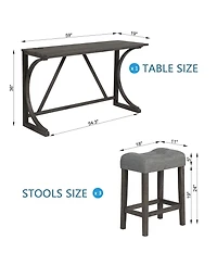 Casainc 4 Piece Bar Table Set with Power Outlet and 3 Padded Stools for Dining or Living Room