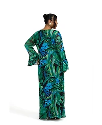Fashion-szn Curve Ruffle Cowl Neck Palm Print Maxi Dress