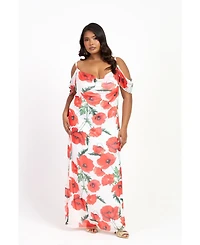 Fashion-szn Curve Women's Cold Shoulder Poppy Print Strappy Dress