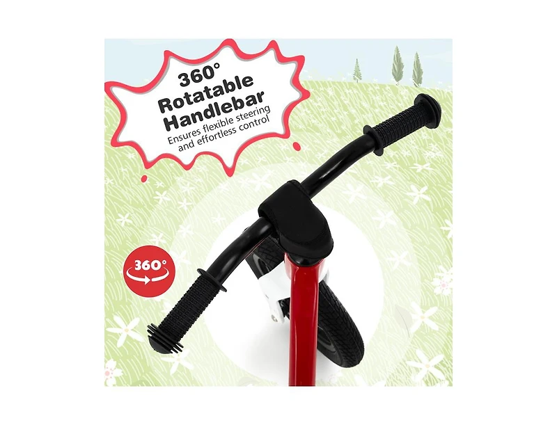 12-Inch Balance Bike with Adjustable Seat & Rotatable Handlebar – Red