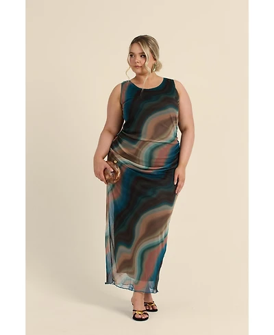 Fashion-szn Curve Women's Sleeveless Mesh Swirl Print Midaxi Dress