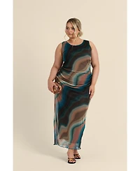 Fashion-szn Curve Women's Sleeveless Mesh Swirl Print Midaxi Dress