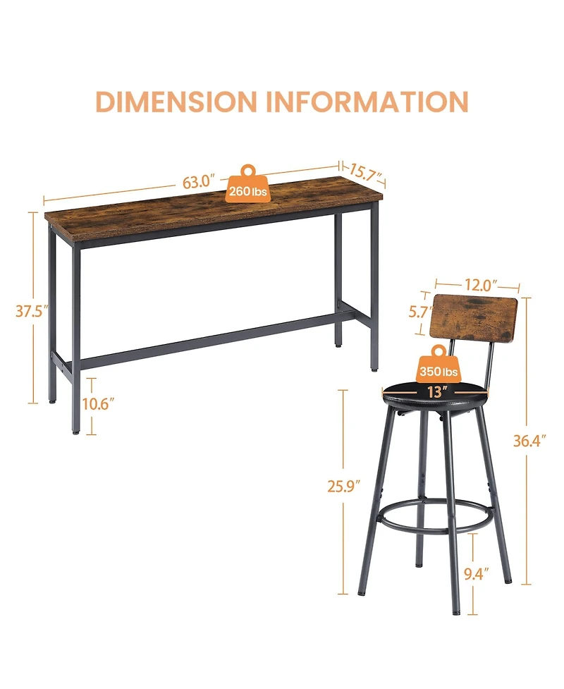 Casainc Long Bar Table Set with 3 Upholstered Stools for Kitchen, Dining or Banquet Hall