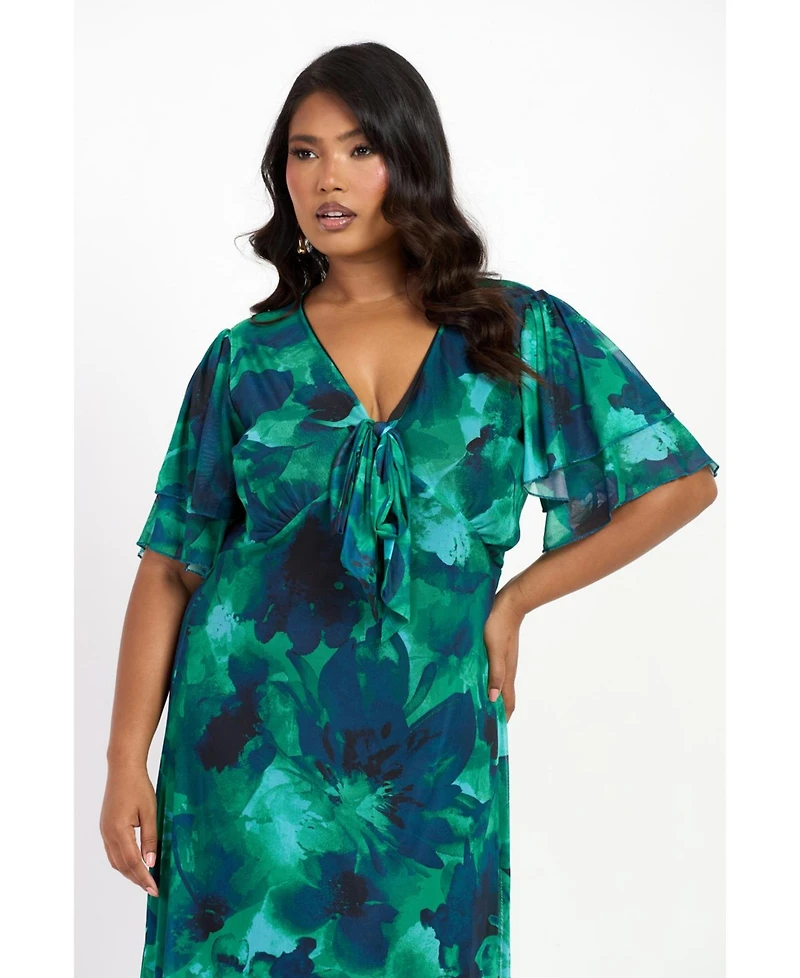 Fashion-szn Curve Women's Flutter Sleeve Midi Dress