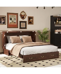 Livelylodge Solid Wood Queen Murphy Bed Cabinet,Usb Port & Large Drawer for Home/Guest Room(No Mattress)
