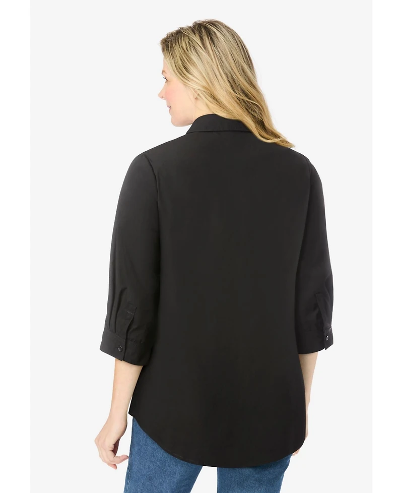Woman Within Plus Perfect Three Quarter Sleeve Shirt