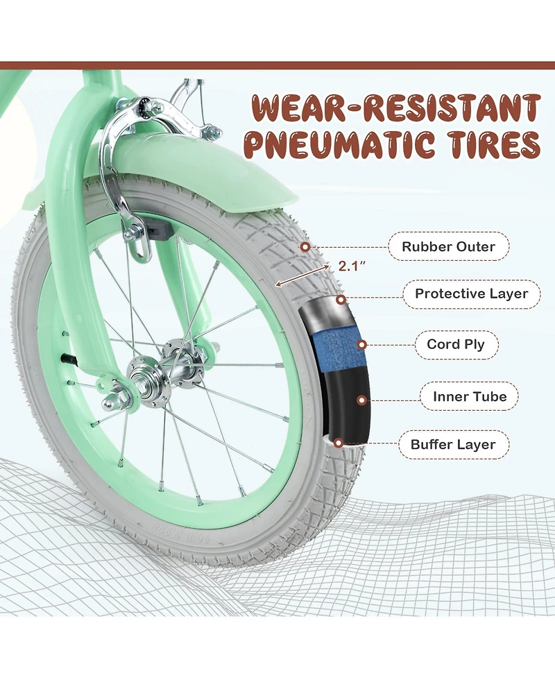 14-Inch Kids Bike with Adjustable Seat & Bell for Ages 3-8