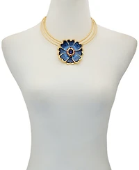 Guess Glass Stone and Rhinestone Gold-Tone Floral Statement Necklace