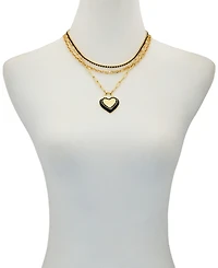 Guess Glass Stone Gold-Tone Triple Layered Crystal Heart Charm Necklace