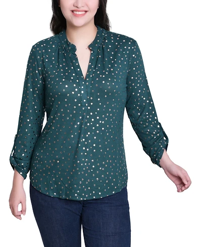 Ny Collection Petite Long Roll Tab Sleeve Tunic Top