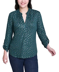 Ny Collection Petite Long Roll Tab Sleeve Tunic Top
