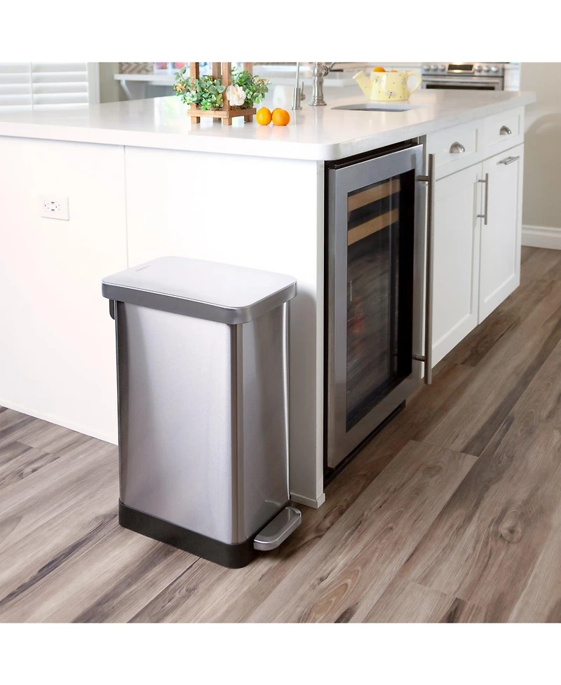 Qualiazero 50L / 13.2 Gal Slim, Stainless Steel Step On Trash Can with ring liner