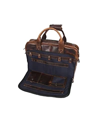 Aaron Leather Goods Quilted Full-Grain Leather Laptop Briefcase with Dual Zipper Compartments, Organizer Panel, and Padded Laptop Sleeve
