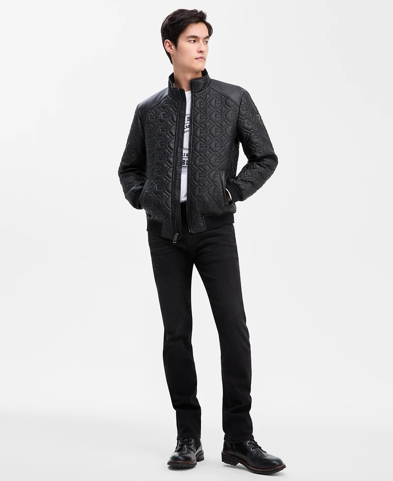 Guess Men's G Chain Quilted Faux Leather Jacket