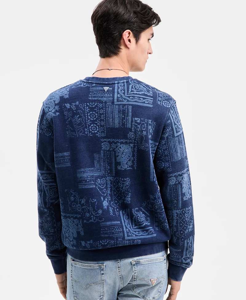 Guess Men's Indigo Paisley Print Sweatshirt