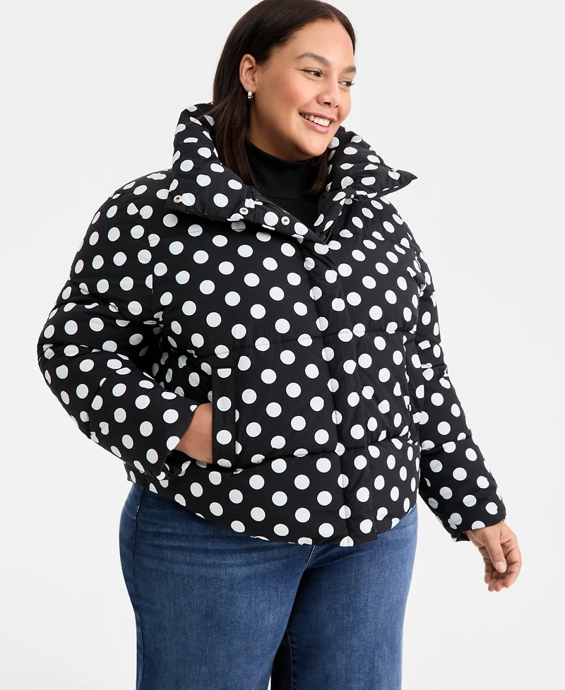On 34th Trendy Plus Polka-Dot Puffer Jacket, Macy's Exclusive