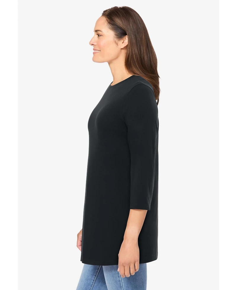 Woman Within Plus Perfect Three-Quarter Sleeve Crewneck Tee