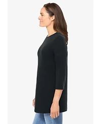 Woman Within Plus Perfect Three-Quarter Sleeve Crewneck Tee