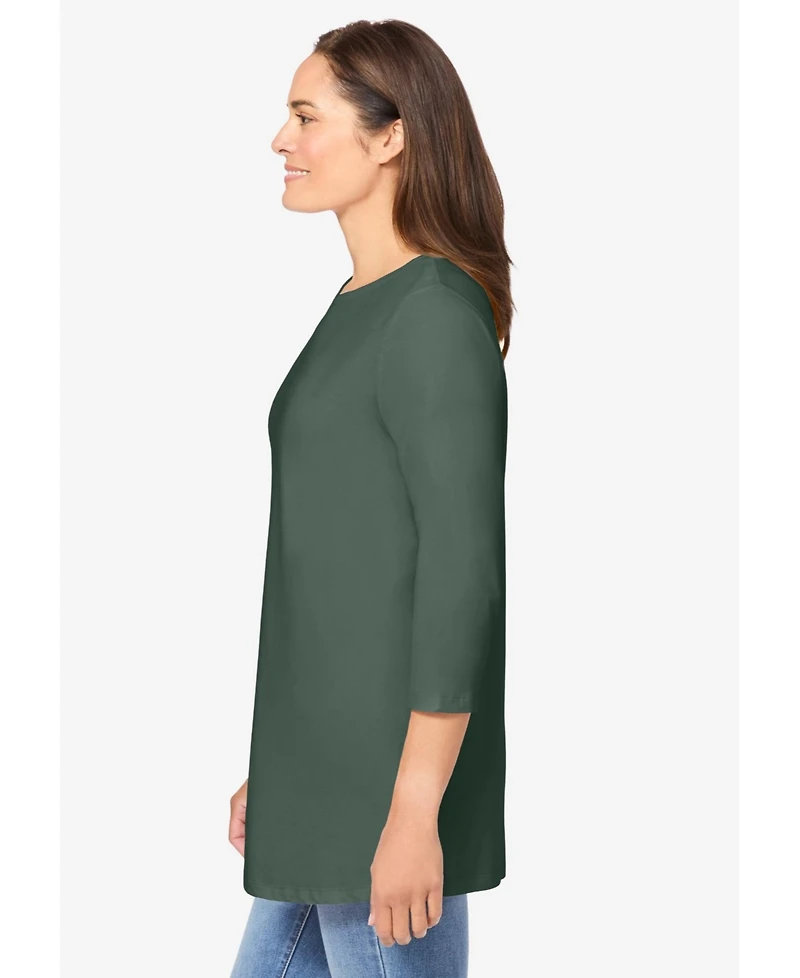 Woman Within Plus Perfect Three-Quarter Sleeve Crewneck Tee