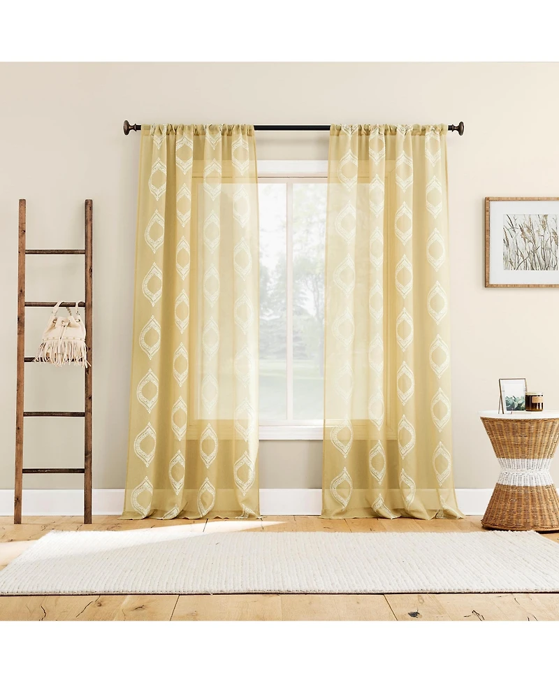 Rivalie Embroidered Medallion Sheer Rod Pocket Curtain Panel