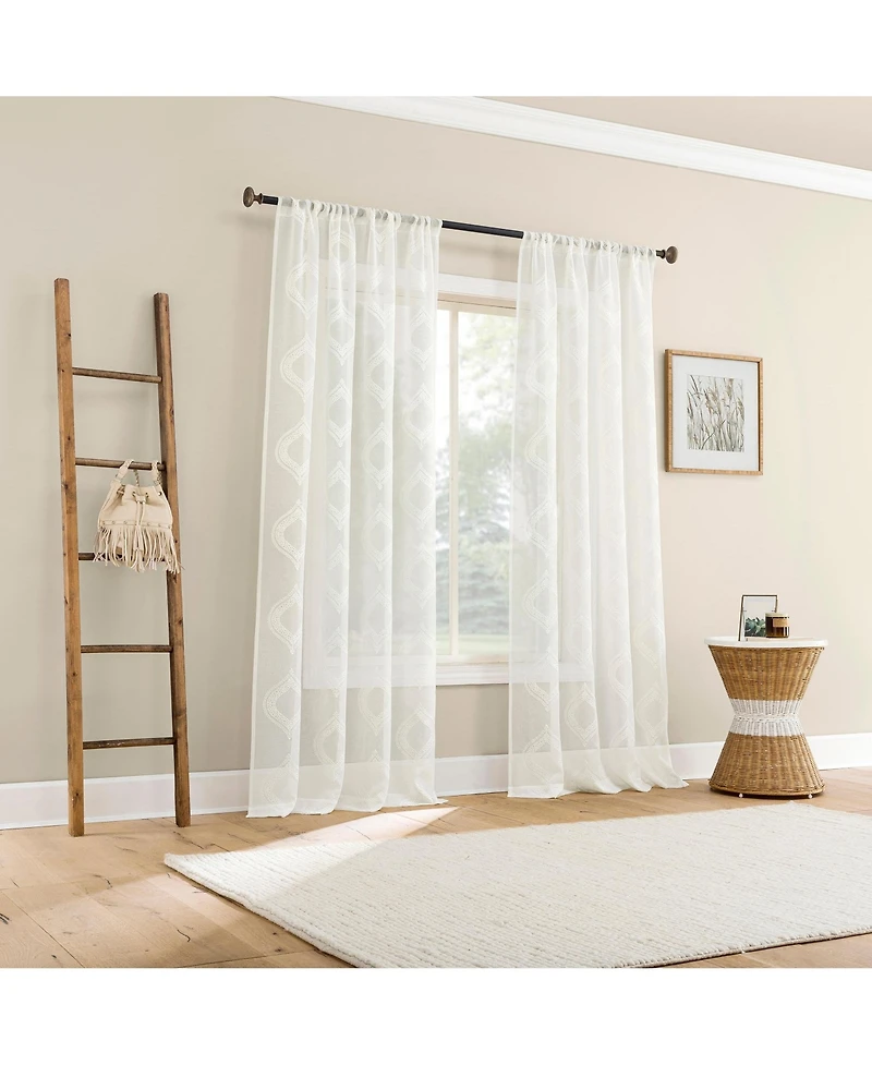 Rivalie Embroidered Medallion Sheer Rod Pocket Curtain Panel