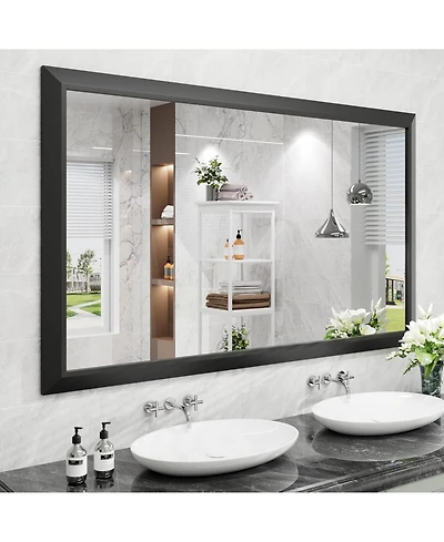 Amorho Bathroom Mirror, 60" x 36" Inch Thick Metal Framed Wall Mirrors for Over Sink, Bedroom, Living Room, Entryway